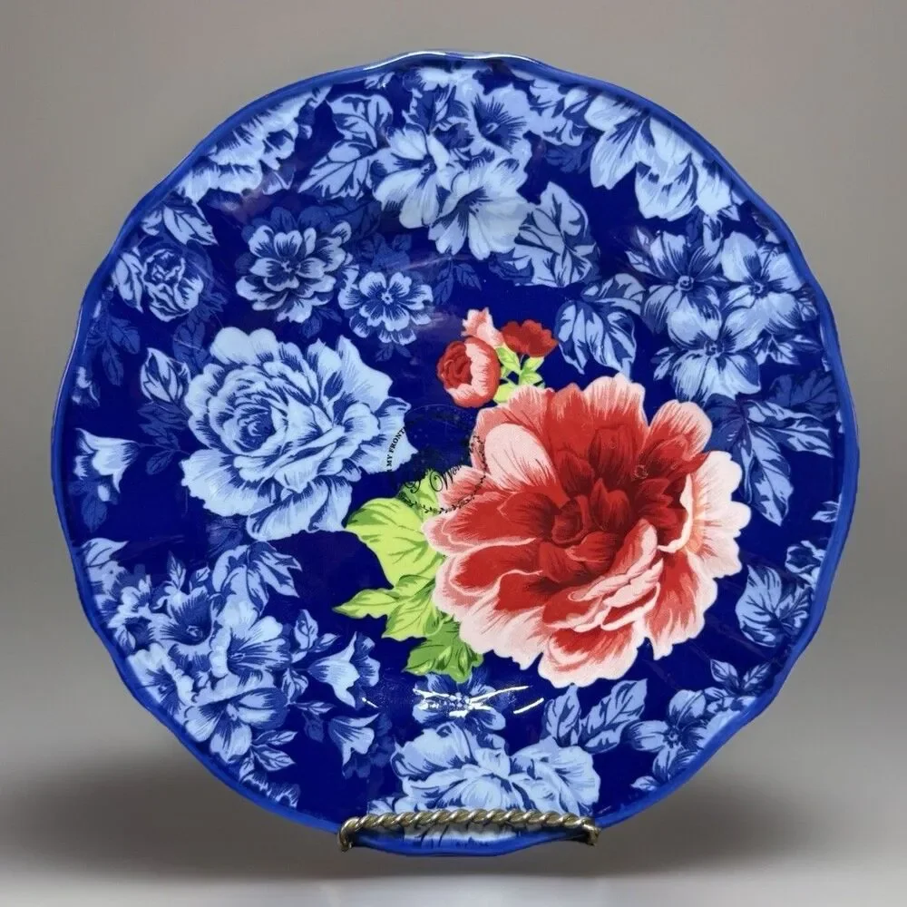 Pioneer Woman Two-2 Set HERITAGE FLORAL 8.5 Stoneware Scalloped Salad Plates New
